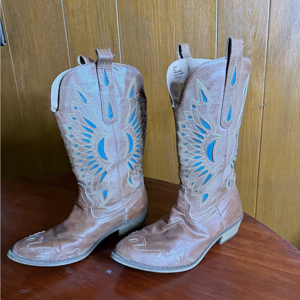Tan and Teal Cowboy Boots